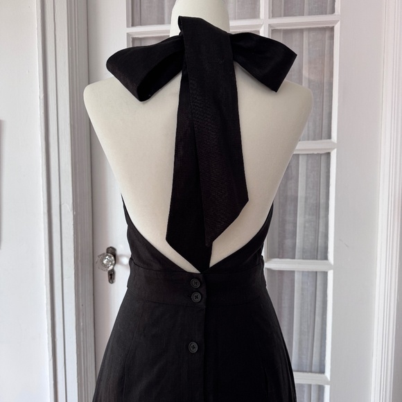 Behida Dolic Black Linen A-line Halter Midi Dress - Size Small - Picture 2 of 11